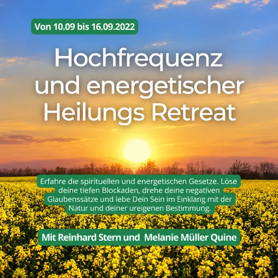 Veranstaltungsplakat: Hochfrequenz und energetischer Heilungs Retreat